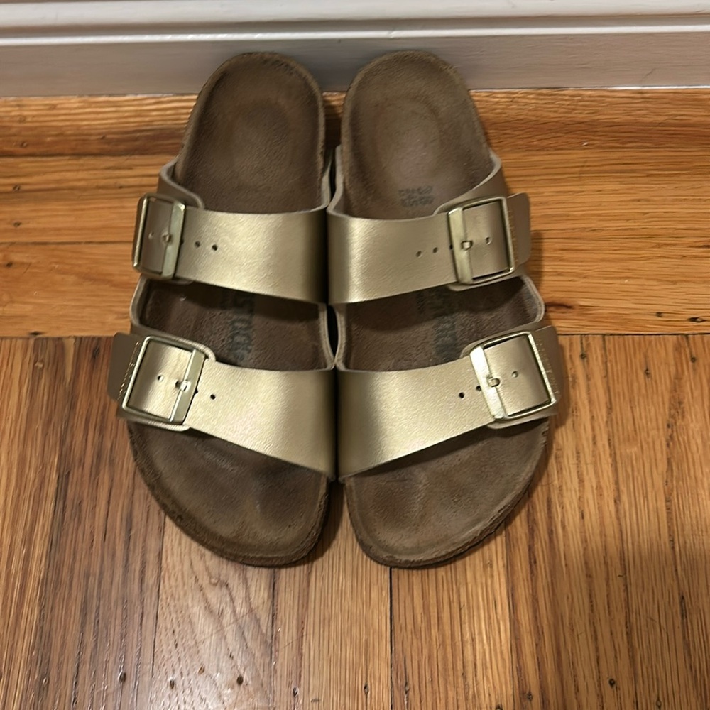Birkenstock Gold Metallic Sandals with Adjustable Straps